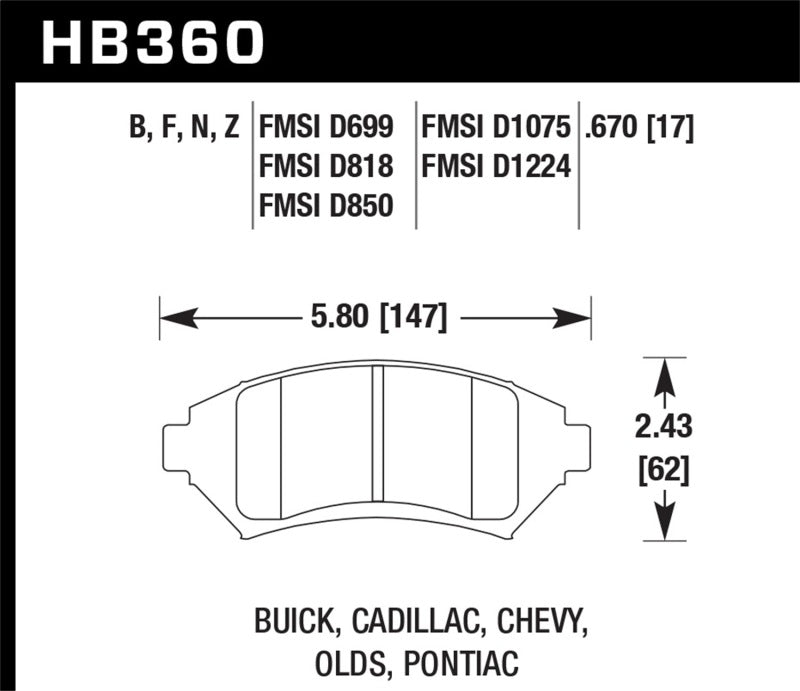 Hawk Performance HPS 5.0 Front Brake Pads - HB360B.670