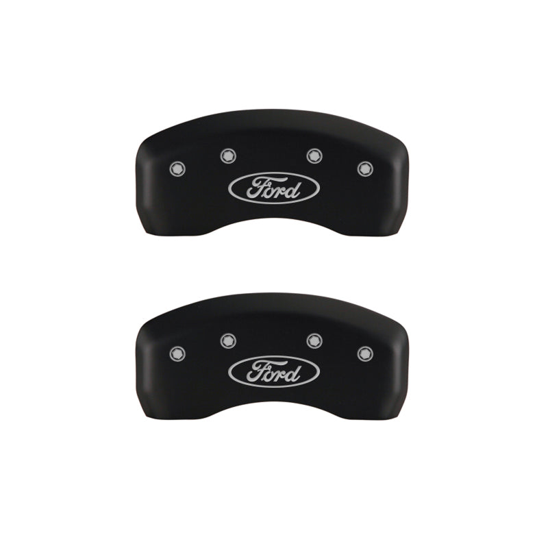 MGP 4 Caliper Covers Engraved Front & Rear Oval logo/Ford Red finish silver ch - eliteracefab.com