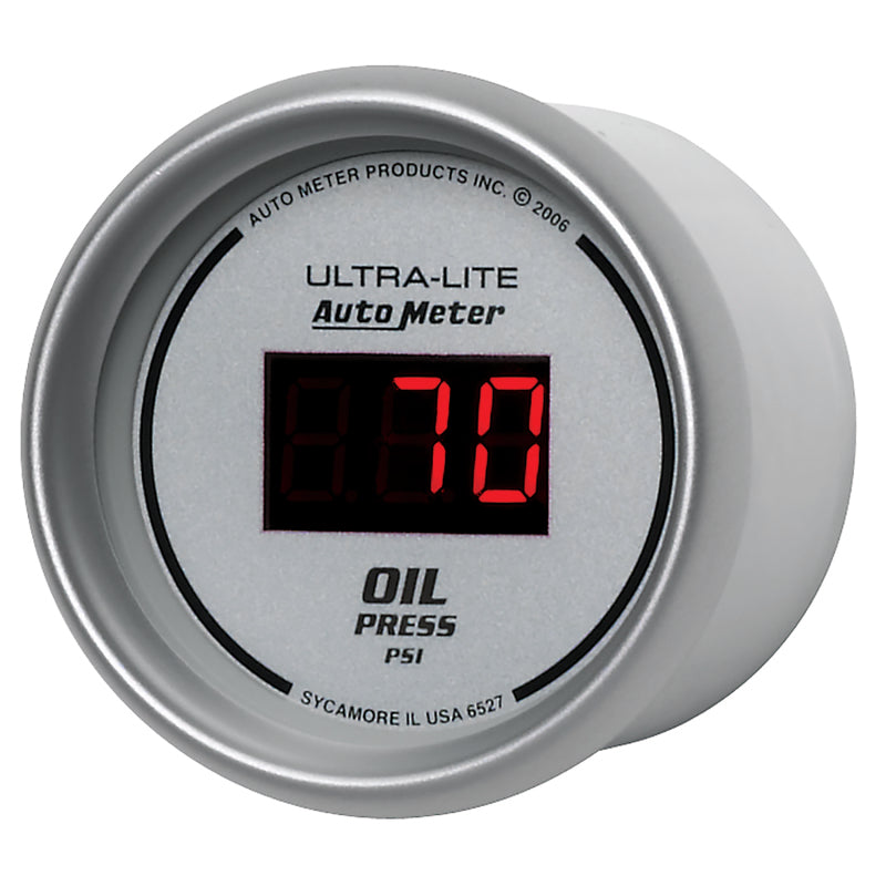 Autometer Ultra-Lite 2-1/16in 100PSI Silver Dial Digital Oil Pressure Gauge w/ Red LED 6527