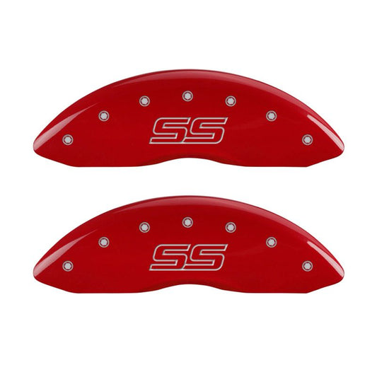 MGP 4 Caliper Covers Engraved Front & Rear Trailblazer style/SS Red finish silver ch - eliteracefab.com