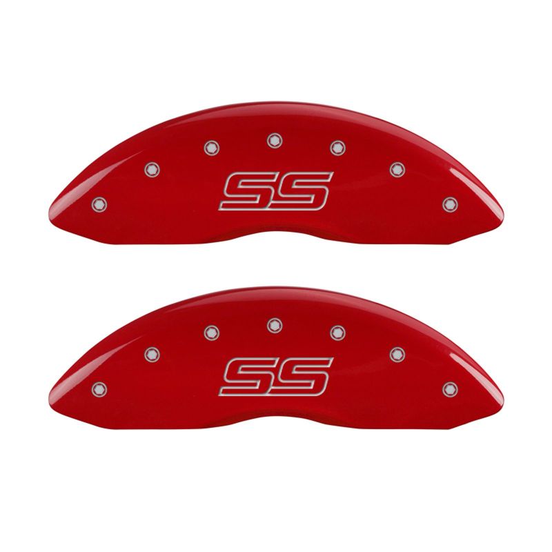 MGP 4 Caliper Covers Engraved Front & Rear Trailblazer style/SS Red finish silver ch - eliteracefab.com