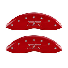 Load image into Gallery viewer, MGP 4 Caliper Covers Engraved Front &amp; Rear Trailblazer style/SS Red finish silver ch - eliteracefab.com