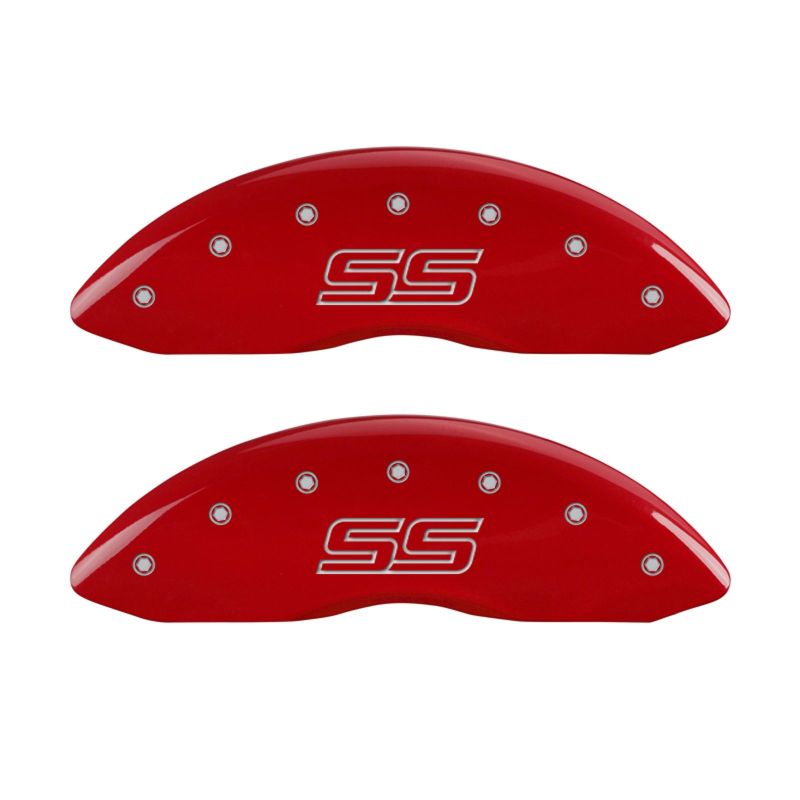 MGP 4 Caliper Covers Engraved Front & Rear Trailblazer style/SS Red finish silver ch MGP