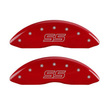 Load image into Gallery viewer, MGP 4 Caliper Covers Engraved Front &amp; Rear Trailblazer style/SS Red finish silver ch MGP