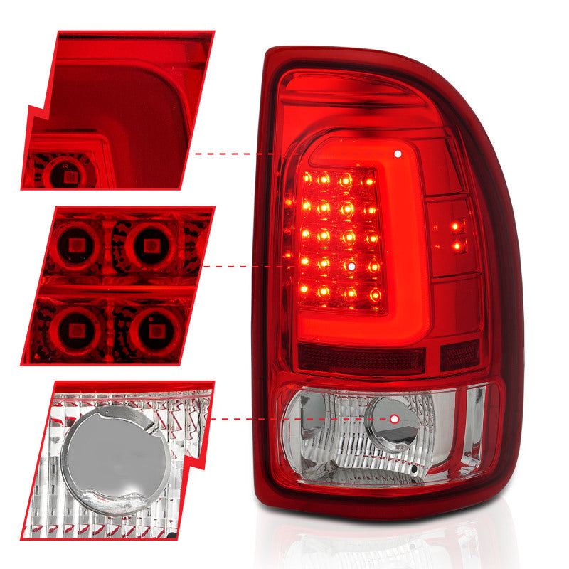 ANZO 1997-2004 Dodge Dakota LED Taillights Chrome Housing Red Lens Pair ANZO