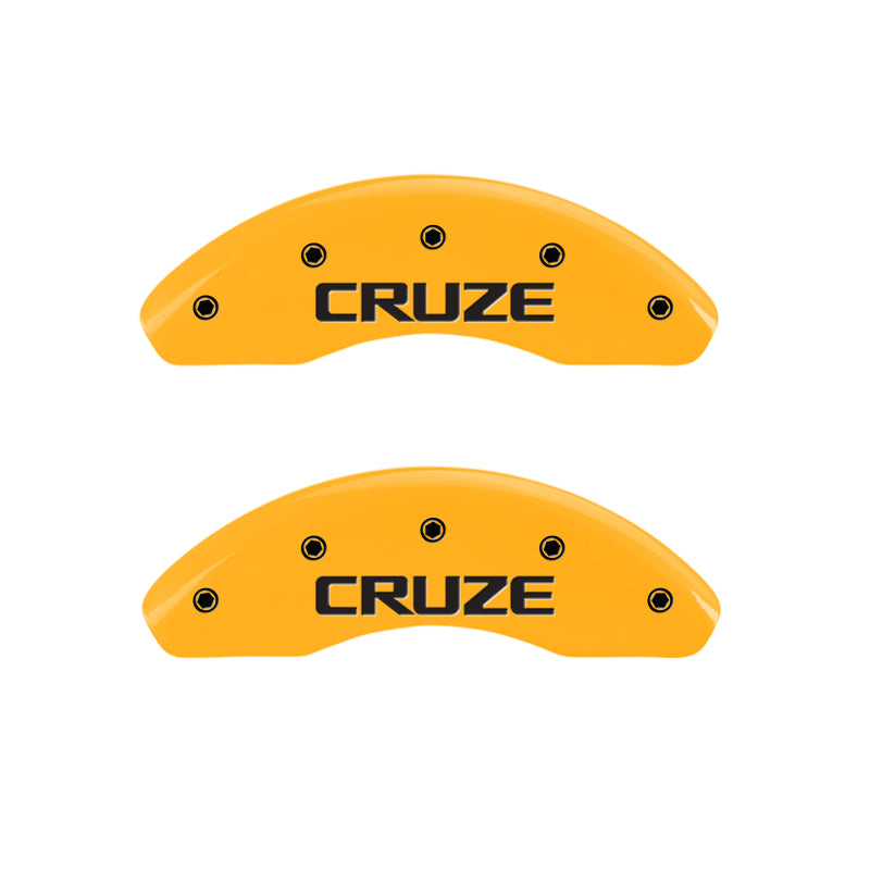 MGP 4 Caliper Covers Engraved Front & Rear Cruze Yellow finish black ch MGP