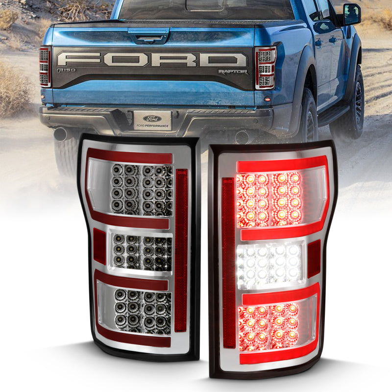 ANZO 2018-2019 Ford F-150 LED Taillight Chrome (Red Light Bar) (w/ Sequential) - eliteracefab.com