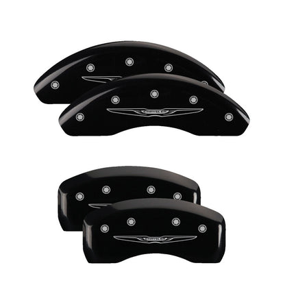 MGP 4 Caliper Covers Engraved Front & Rear Style 2/Chrysler Wing Black finish silver ch MGP