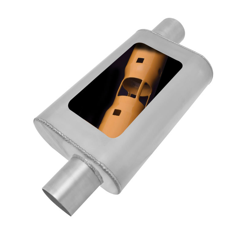 Gibson MWA Superflow Offset/Offset Oval Muffler - 4x9x14in/3in Inlet/3in Outlet - Stainless Gibson