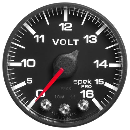 AutoMeter Gauge Voltmeter 2-1/16in. 16V Stepper Motor W/Peak & Warn Blk/Blk Spek-Pro P344328