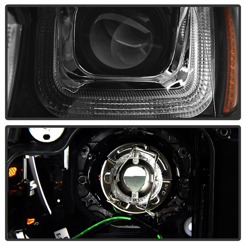 Spyder Volkswagen Golf VII 14-16 Projector Headlights DRL LED Blk Stripe Blk PRO-YD-VG15-BLK-DRL-BK - eliteracefab.com