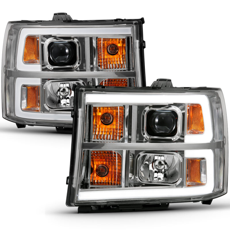 ANZO 2007-2013 Gmc Sierra 1500 Projector Headlight Plank Style Chrome w/ Clear Lens Amber - eliteracefab.com