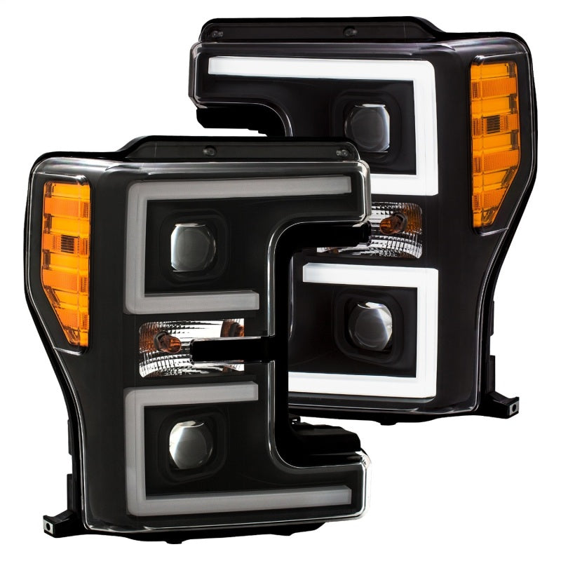 ANZO LED Headlights 17-18 Ford F-250 Super Duty Plank-Style L.E.D. Headlight Black (Pair) - eliteracefab.com