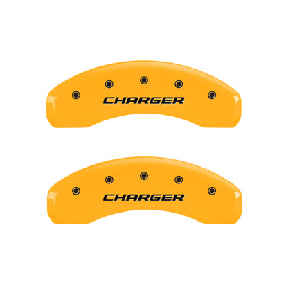 MGP 4 Caliper Covers Engraved Front & Rear Block/Charger Yellow finish black ch MGP