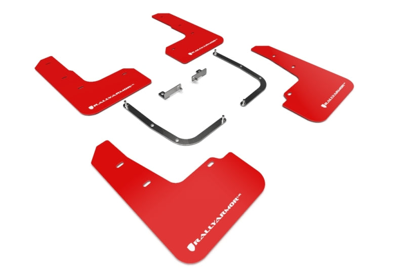 Rally Armor 2019+ Hyundai Veloster Turbo R-Spec UR Red Mud Flap w/ White Logo - eliteracefab.com