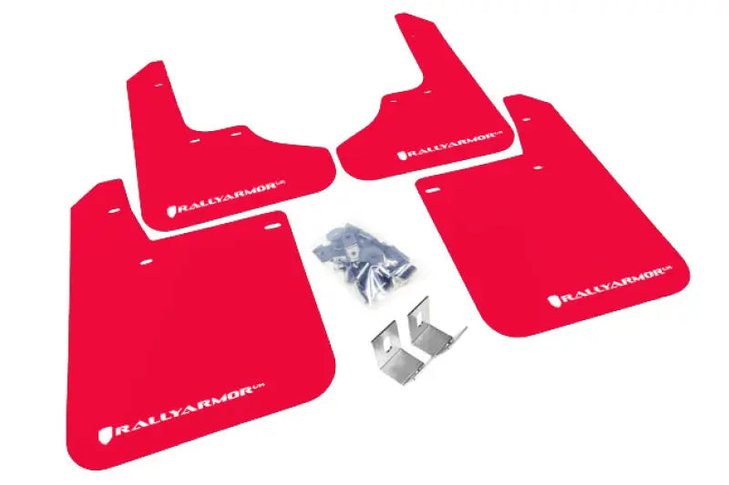 Rally Armor UR Mudflaps Red Urethane White Logo 1993-2001 Impreza - eliteracefab.com