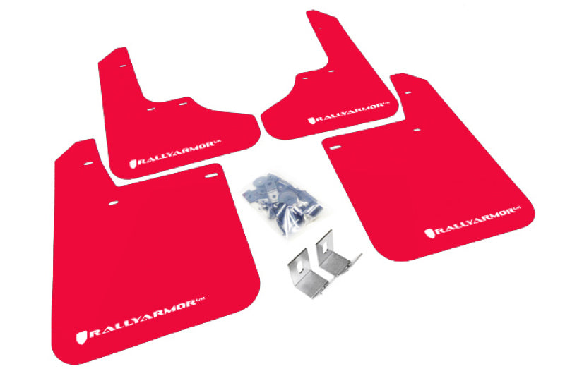 Rally Armor UR Mudflaps Red Urethane White Logo 1993-2001 Impreza - eliteracefab.com