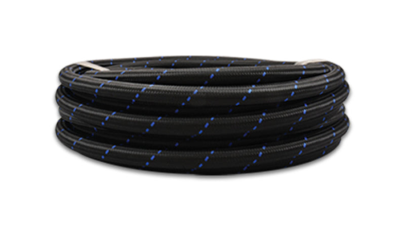 Vibrant -4 AN Two-Tone Black/Blue Nylon Braided Flex Hose (10 foot roll).