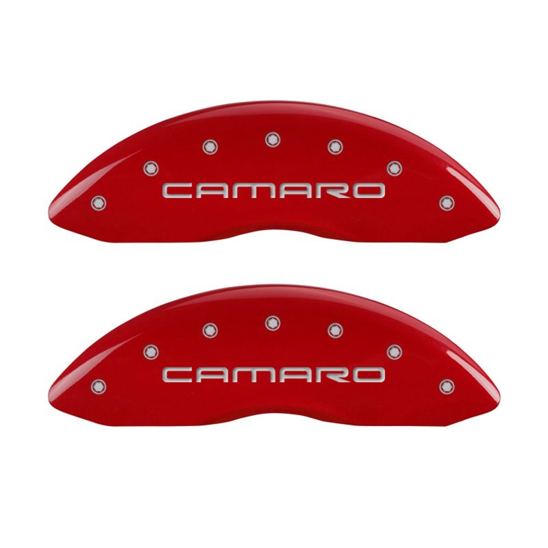 MGP 4 Caliper Covers Engraved Front & Rear Gen 4/Camaro Red finish silver ch MGP