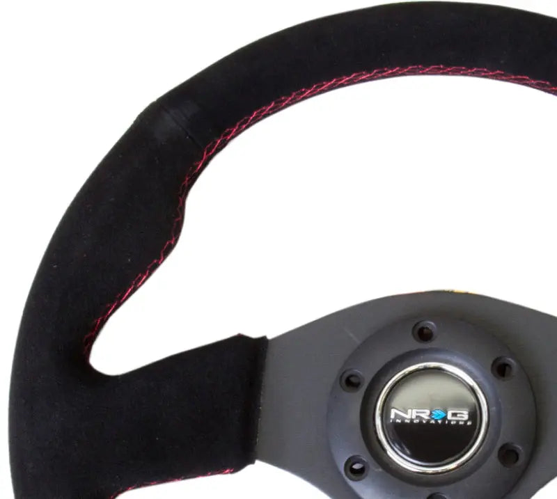 NRG Reinforced Steering Wheel 320mm Sport Suede Steering Wheel Red Stitch - eliteracefab.com