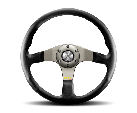Momo Tuner Steering Wheel 350 mm - Black Leather/Red Stitch/Black Spokes - eliteracefab.com