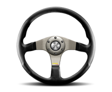 Load image into Gallery viewer, Momo Tuner Steering Wheel 350 mm - Black Leather/Red Stitch/Black Spokes - eliteracefab.com