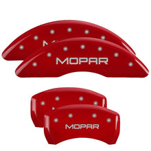 Load image into Gallery viewer, MGP 4 Caliper Covers Engraved Front &amp; Rear MOPAR Red finish silver ch