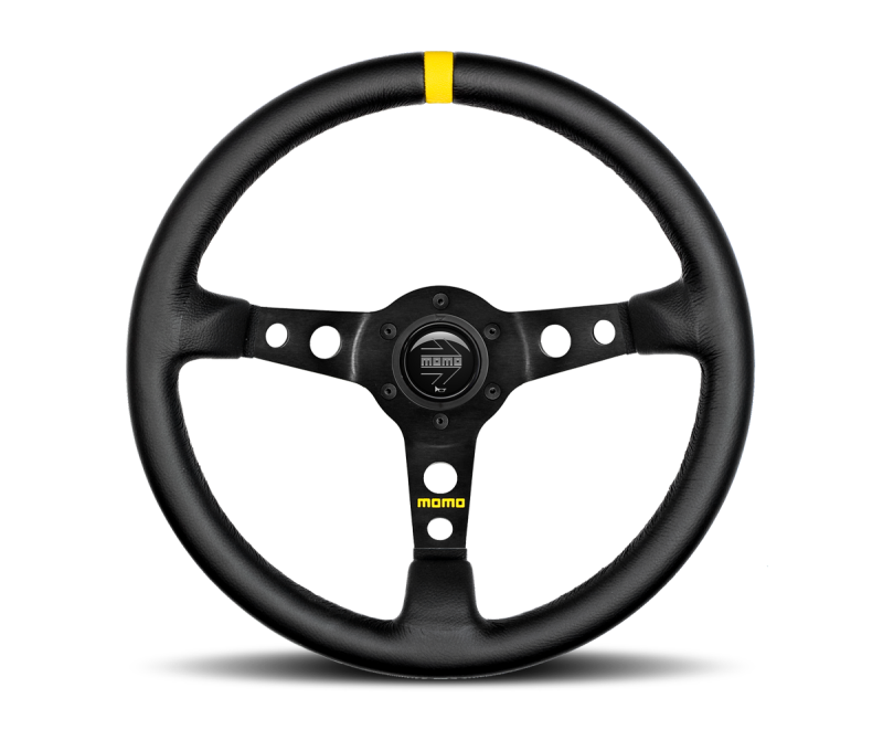 Momo MOD07 Steering Wheel 350 mm - Black Leather/Black Spokes/1 Stripe - eliteracefab.com