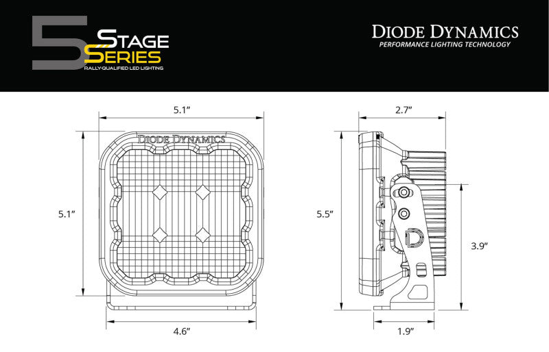 Diode Dynamics SS5 LED Pod Sport - Yellow Spot (Pair)