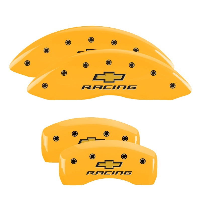 MGP 4 Caliper Covers Engraved Front & Rear Chevy racing Yellow finish black ch MGP