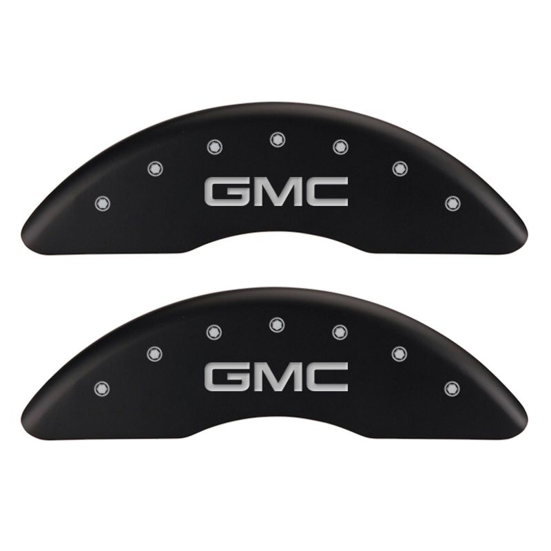 MGP 4 Caliper Covers Engraved Front & Rear GMC Red finish silver ch - eliteracefab.com