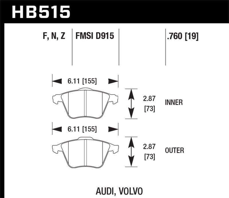 Hawk Performance Ceramic Brake Pads - HB515Z.760