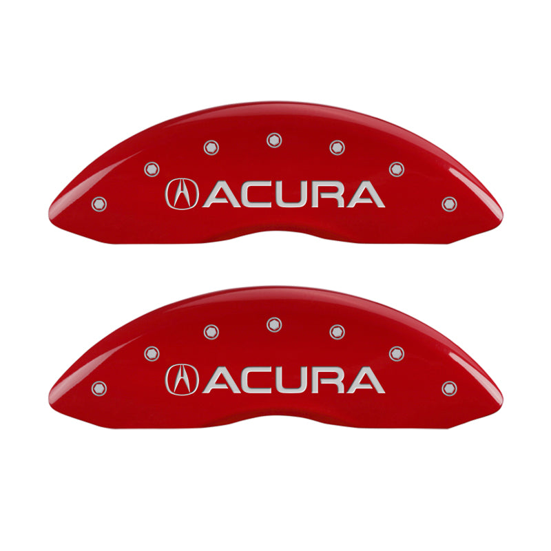 MGP 4 Caliper Covers Engraved Front Acura Engraved Rear MDX Red finish silver ch - eliteracefab.com