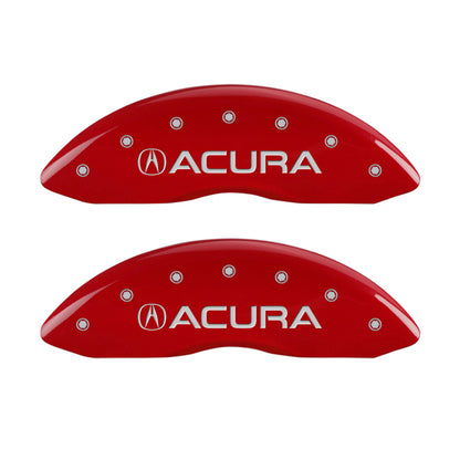 MGP 4 Caliper Covers Engraved Front Acura Engraved Rear MDX Red finish silver ch - eliteracefab.com