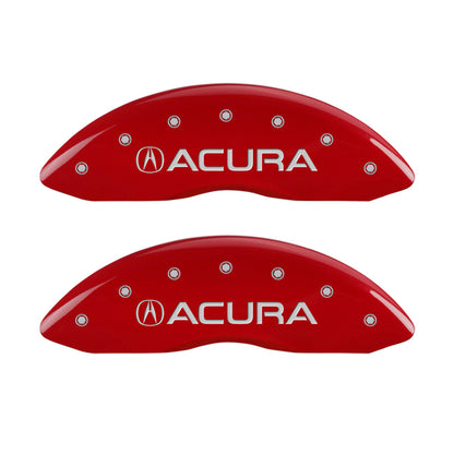 MGP 4 Caliper Covers Engraved Front Acura Engraved Rear MDX Red finish silver ch MGP