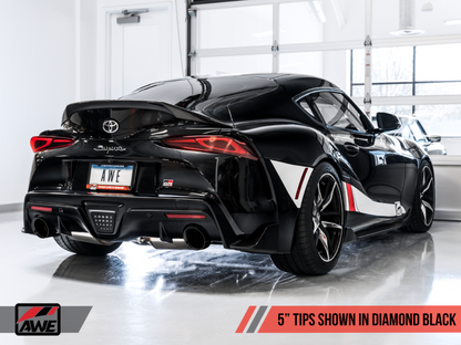 AWE 2020 Toyota Supra A90 Resonated Touring Edition Exhaust - 5in Diamond Black Tips - eliteracefab.com