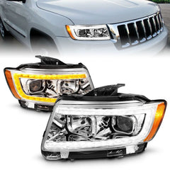 ANZO 11-13 Jeep Grand Cherokee (Factory Halogen Only) Projector Headlights w/Light Bar Swchbk Chrome - eliteracefab.com