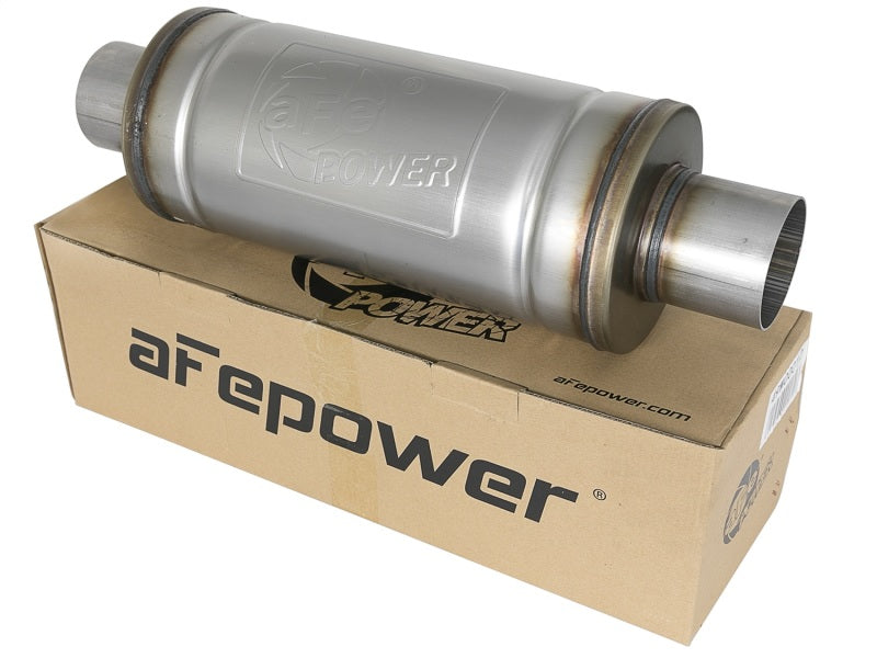 aFe MACH Force-Xp 409 SS Muffler 3in Center/Center 14in L x 6in Dia - Round Body aFe