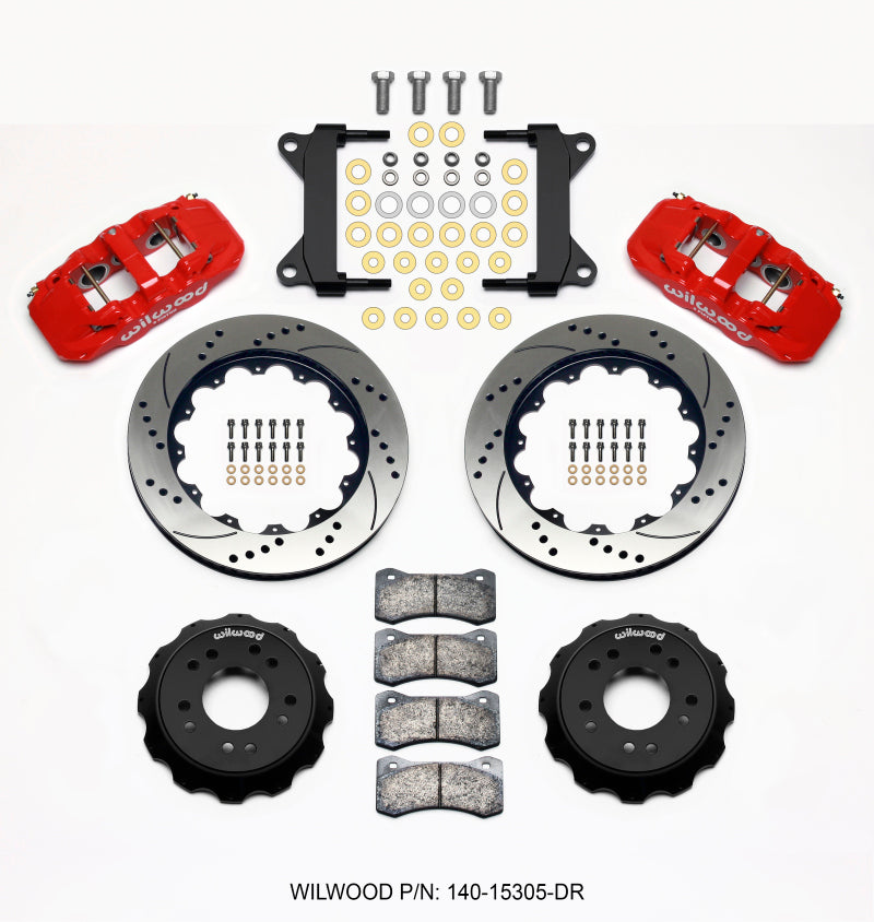 Wilwood AERO6 Front Hat Kit 14.00 Drilled Red 63-87 C10 w/ Wilwood Pro Spindles Wilwood