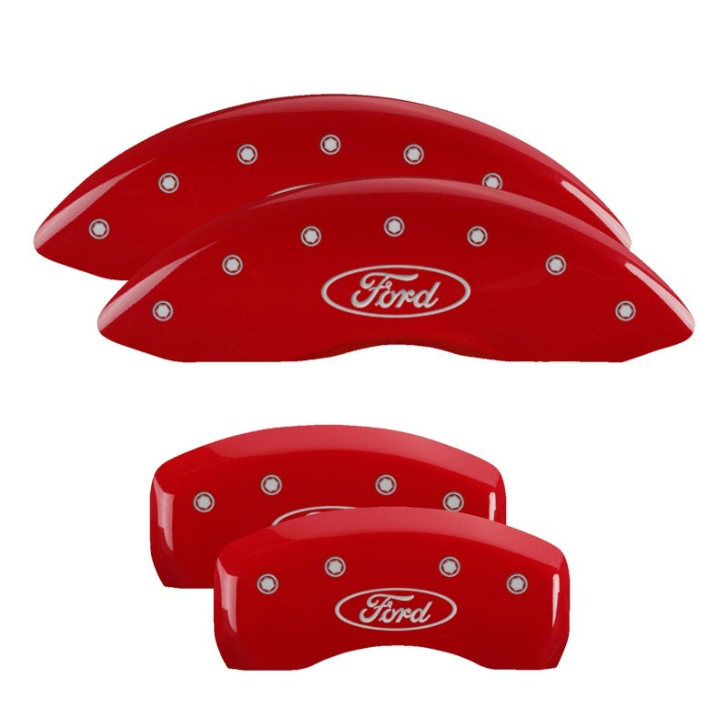 MGP 4 Caliper Covers Engraved Front & Rear Oval logo/Ford Red finish silver ch MGP