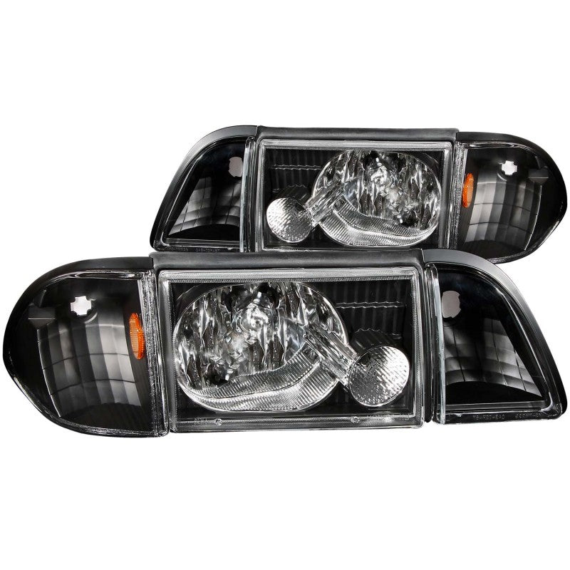 ANZO USA Ford Mustang Crystal Headlights Black W/ Corner Lights 2pc; 1987-1993 - eliteracefab.com