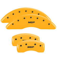 Load image into Gallery viewer, MGP 4 Caliper Covers Engraved Front &amp; Rear MGP Yellow Finish Black Char 2006 Infiniti G35