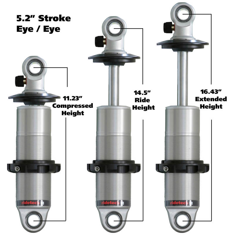 Ridetech HQ Series CoilOver Shock 5.2in Travel 2.5in Coil Eye/Eye Mounting 11.225inx16.425in - eliteracefab.com