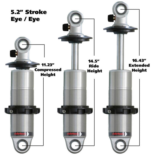 Ridetech HQ Series CoilOver Shock 5.2in Travel 2.5in Coil Eye/Eye Mounting 11.225inx16.425in - eliteracefab.com