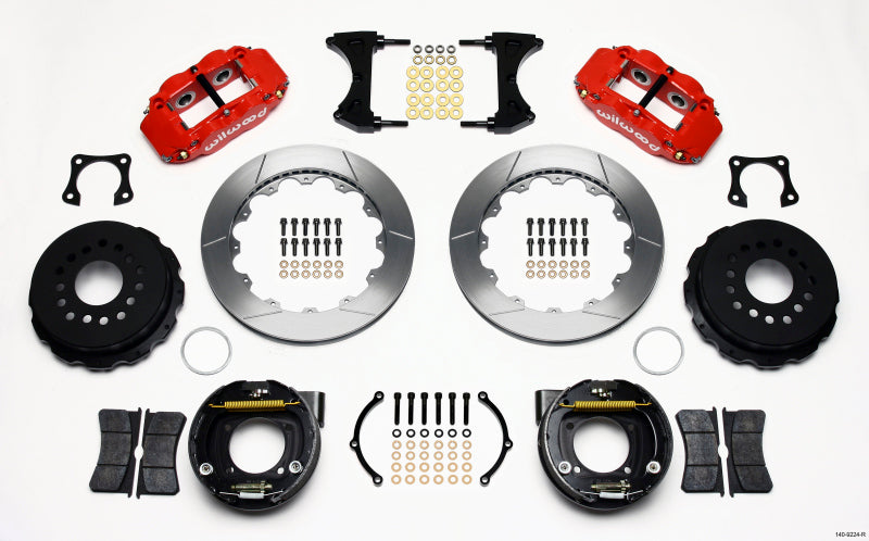 Wilwood Narrow Superlite 4R Rear P-Brk Kit 12.88in Red 58-64 Olds/Pontiac Ends 2.81in Offset Wilwood