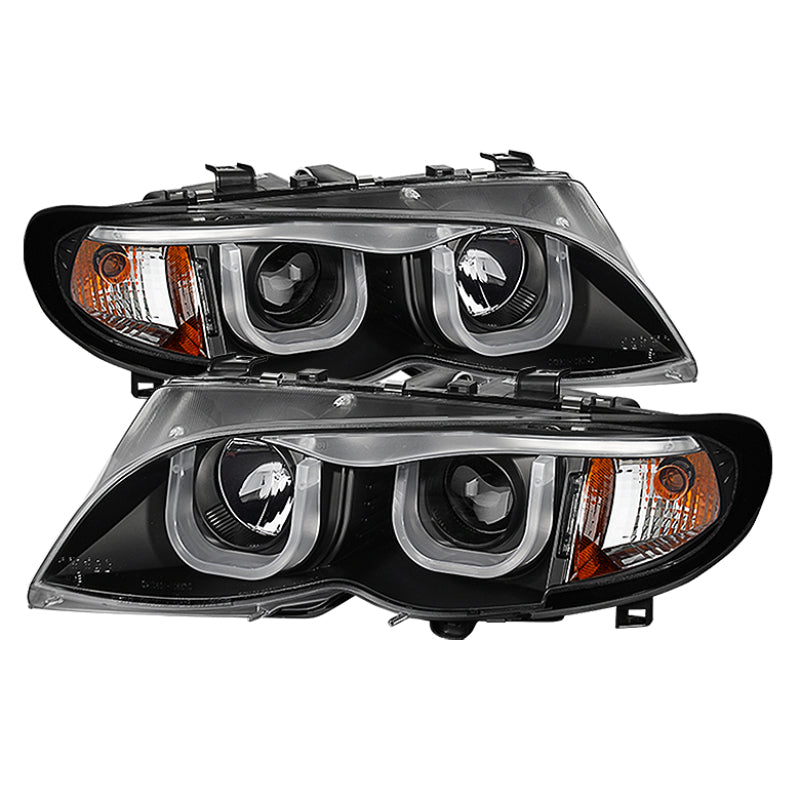 Spyder BMW E46 3-Series 02-05 4DR Projector Headlights 1PC 3D Halo Blk PRO-YD-BMWE4602-4D-3DDRL-BK - eliteracefab.com