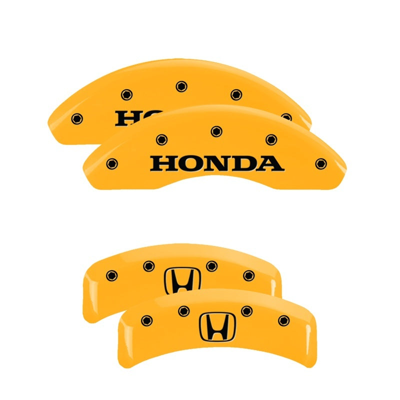 MGP 4 Caliper Covers Engraved Front & Rear MGP Yellow Finish Black Char 2003 Honda Element MGP