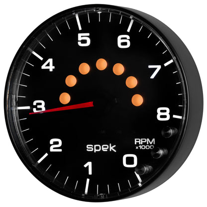 Autometer Spek-Pro Gauge Tachometer 5in 8K Rpm W/Shift Light & Peak Mem Black/Black P238328