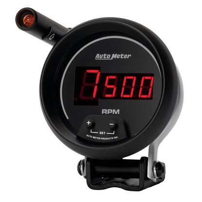 Autometer Quick-Lite Digital 10K RPM Pedestal Mount 3 3/4in Tachometer Black Dial w/ Red LED 6399