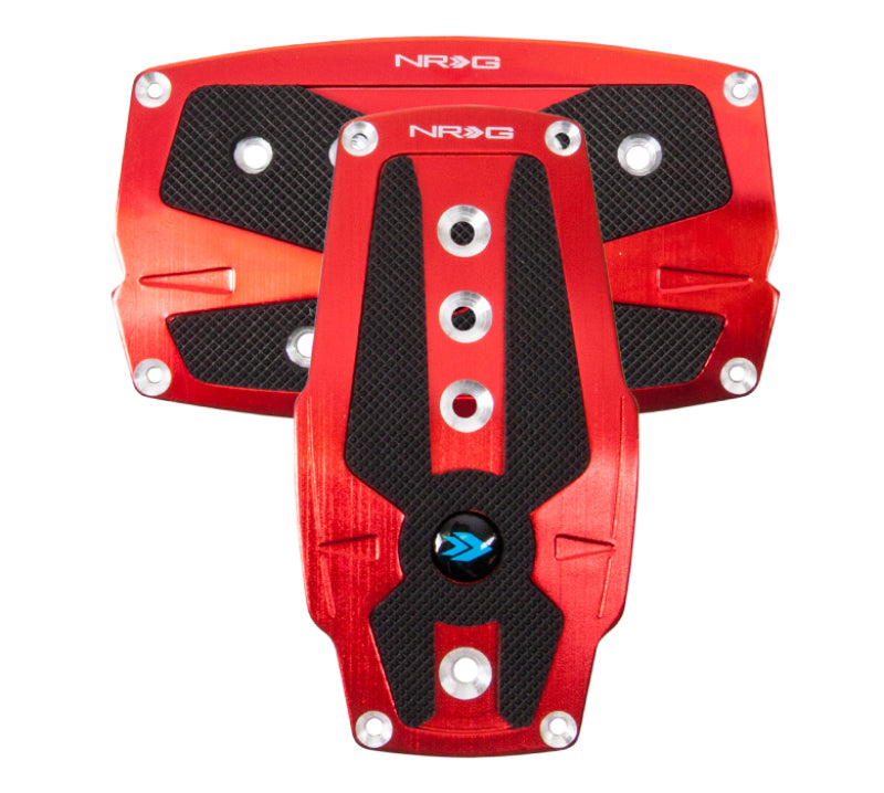 NRG Red Automatic Brushed Aluminum Sport Pedal with Black Rubber Inserts Universal - eliteracefab.com